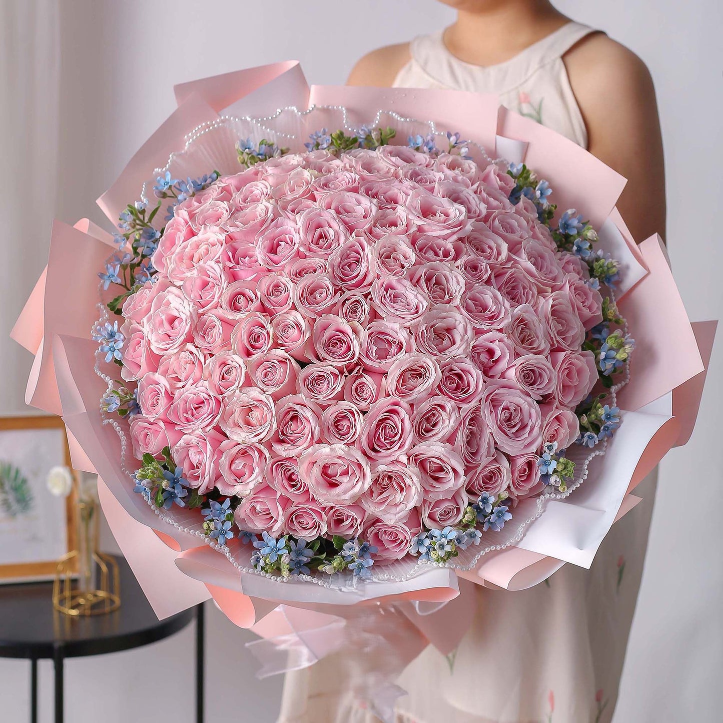 粉玫混搭花束19/33/52/99枝 香港花店即日送貨