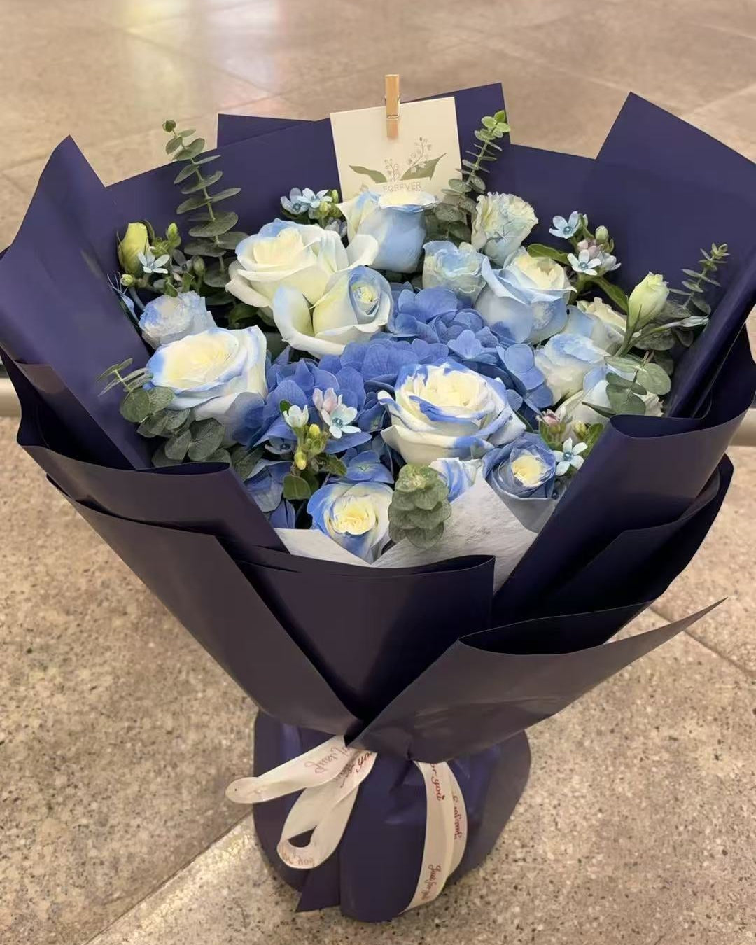 Hong Kong florists|Blue Bouquet Hydrangea藍繡球藍玫瑰鮮花 即日送貨