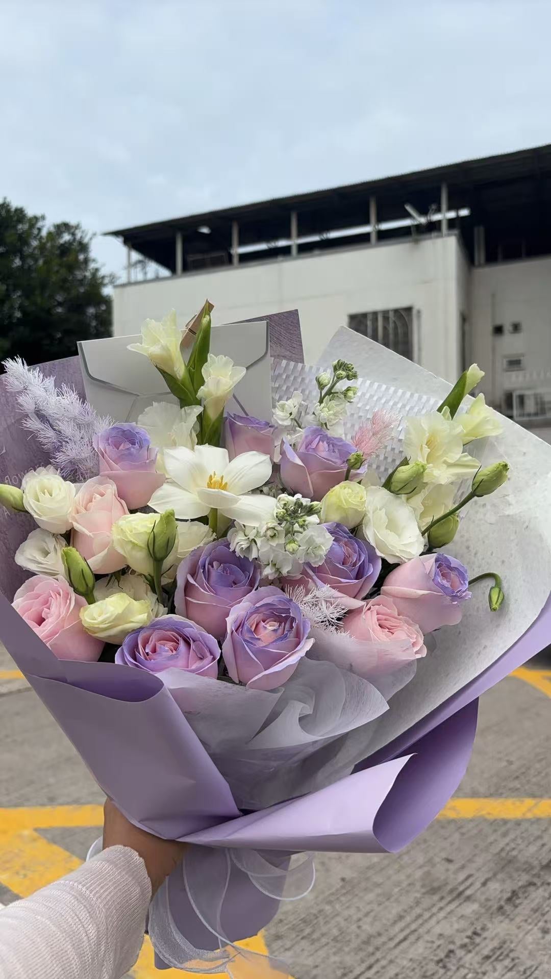 香港花店|Purple Rose Bouquet染色紫玫瑰粉玫瑰鮮花 即日送貨