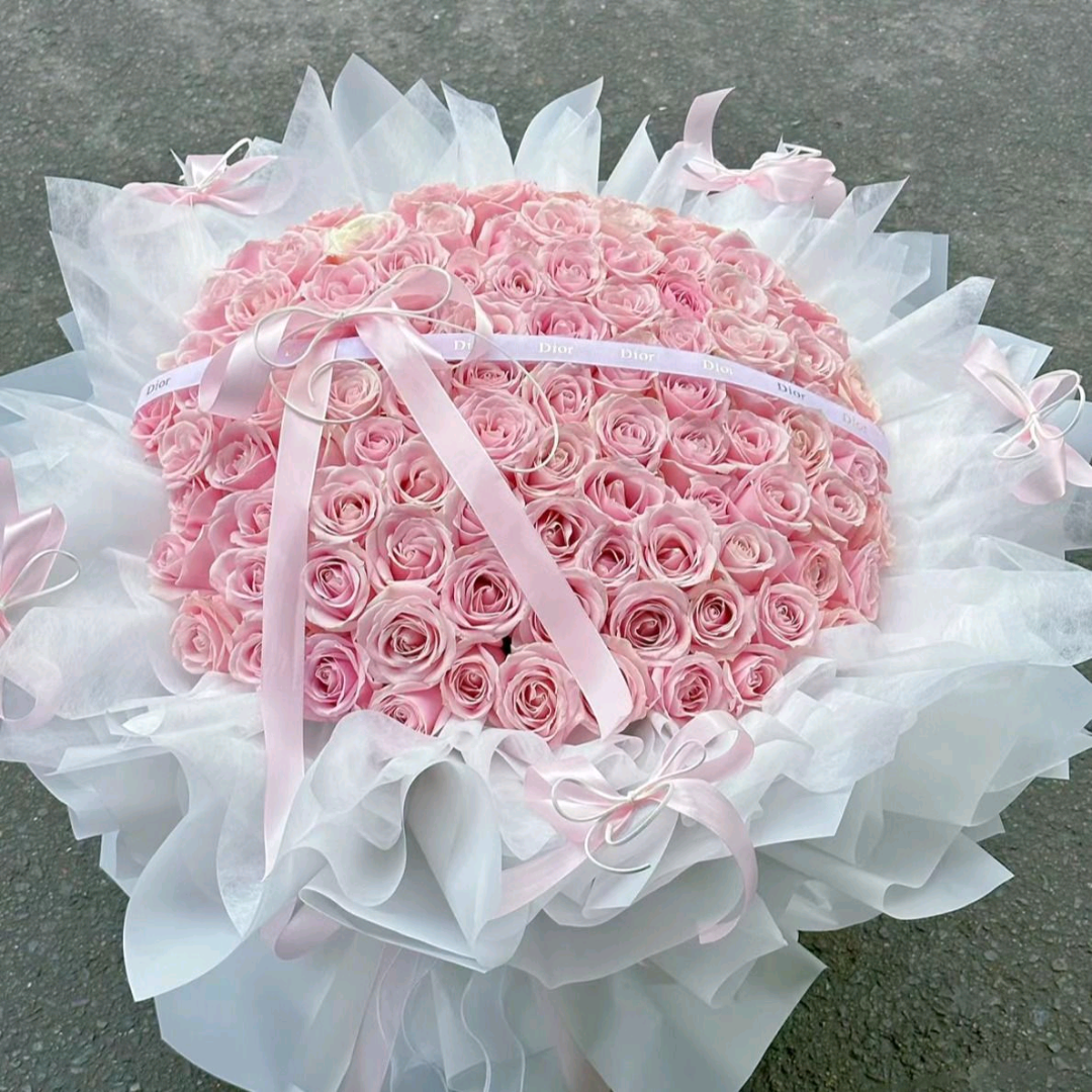 香港花店| 99 Pink Roses Bouquet 99枝粉玫瑰鮮花 求婚鮮花