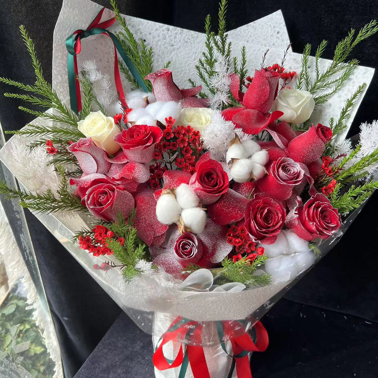 Red Bouquet red roses 雪花紅玫瑰 聖誕新年鮮花