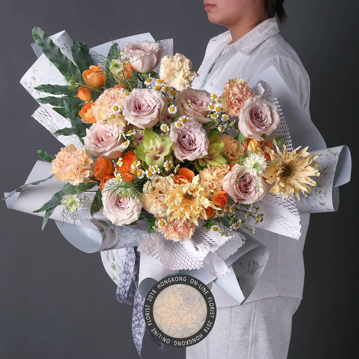 流沙玫瑰捲邊弗朗混搭花束香港鮮花即日商品