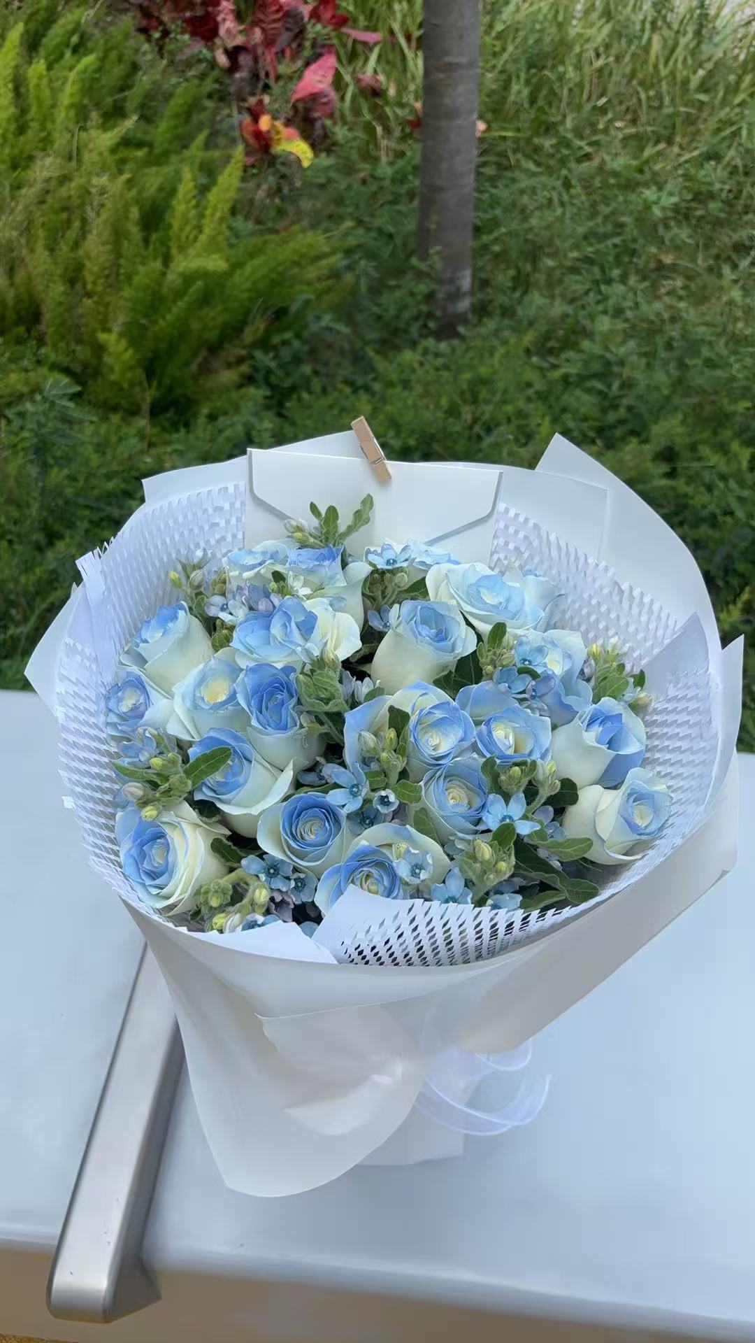 Blue rose bouquet 藍玫瑰19枝 M 香港鮮花即日送貨b43