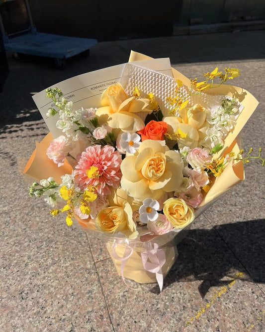 Yellow Rose Bouquet 大麗花奶油黃玫瑰花束