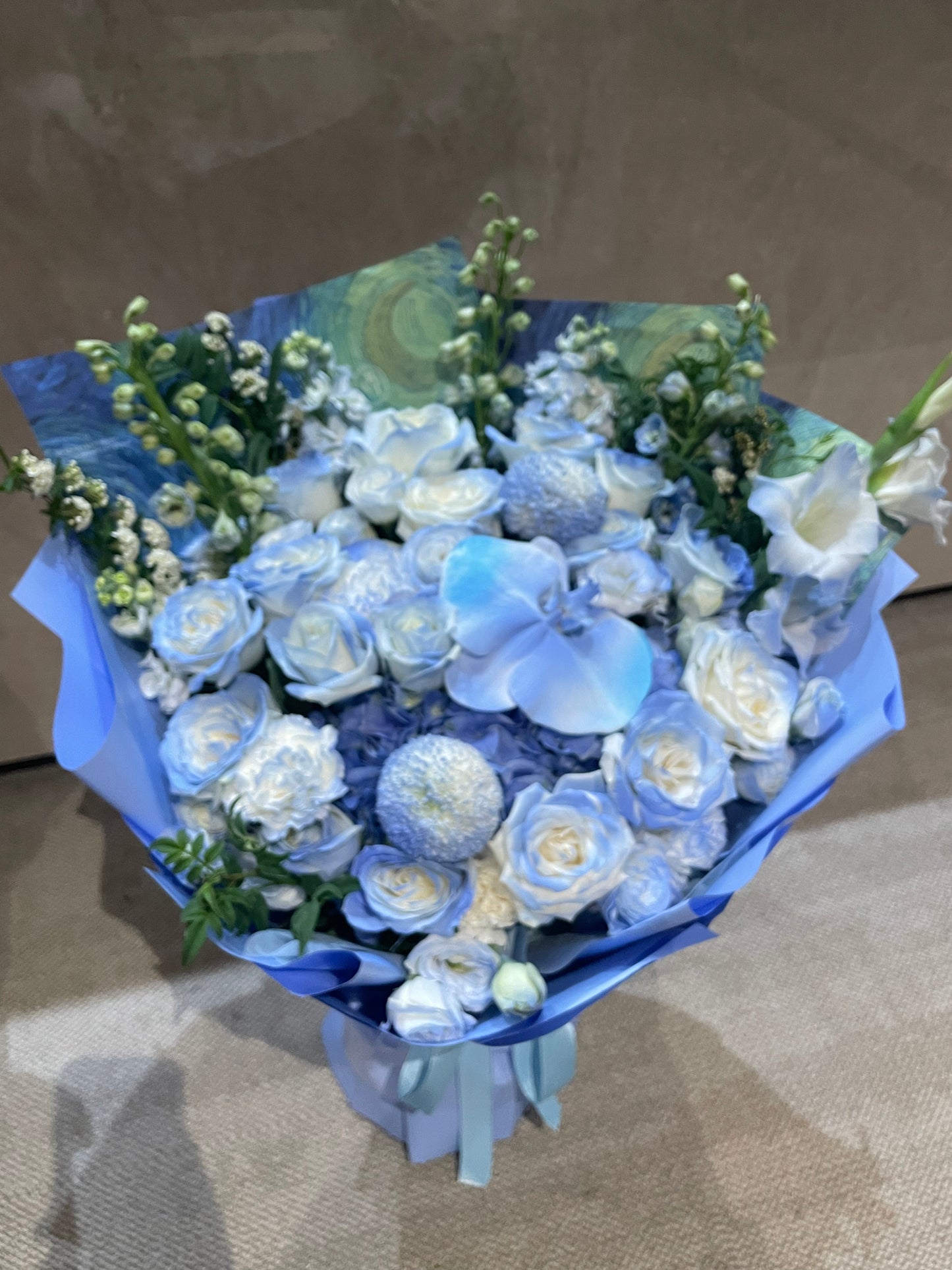 Blue Flower Bouquet藍色花束 男士鮮花 藍白玫瑰蝴蝶蘭