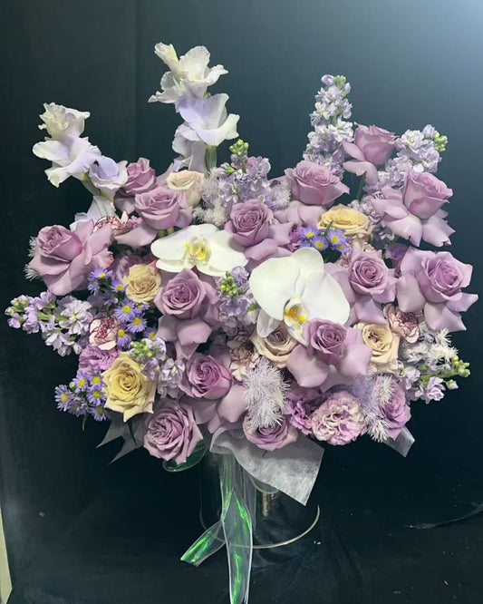 Purple Bloom Box 紫玫瑰蝴蝶蘭花桶