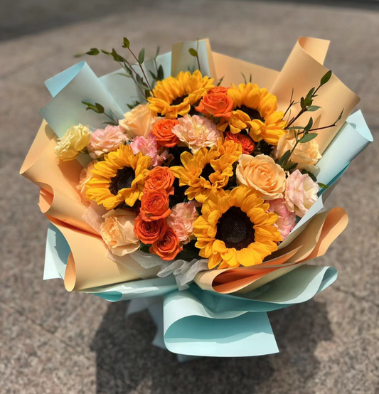 香港花店|Sunflower bouquet 太陽花 玫瑰鮮花 畢業鮮花 E35