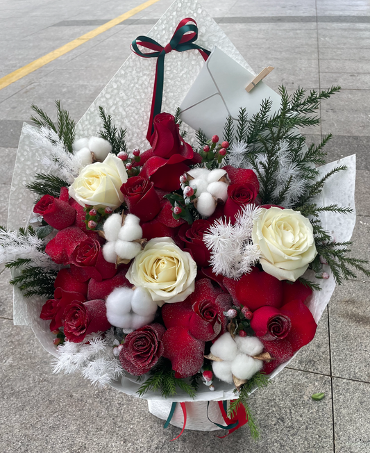 Red Bouquet red roses 雪花紅玫瑰 聖誕新年鮮花