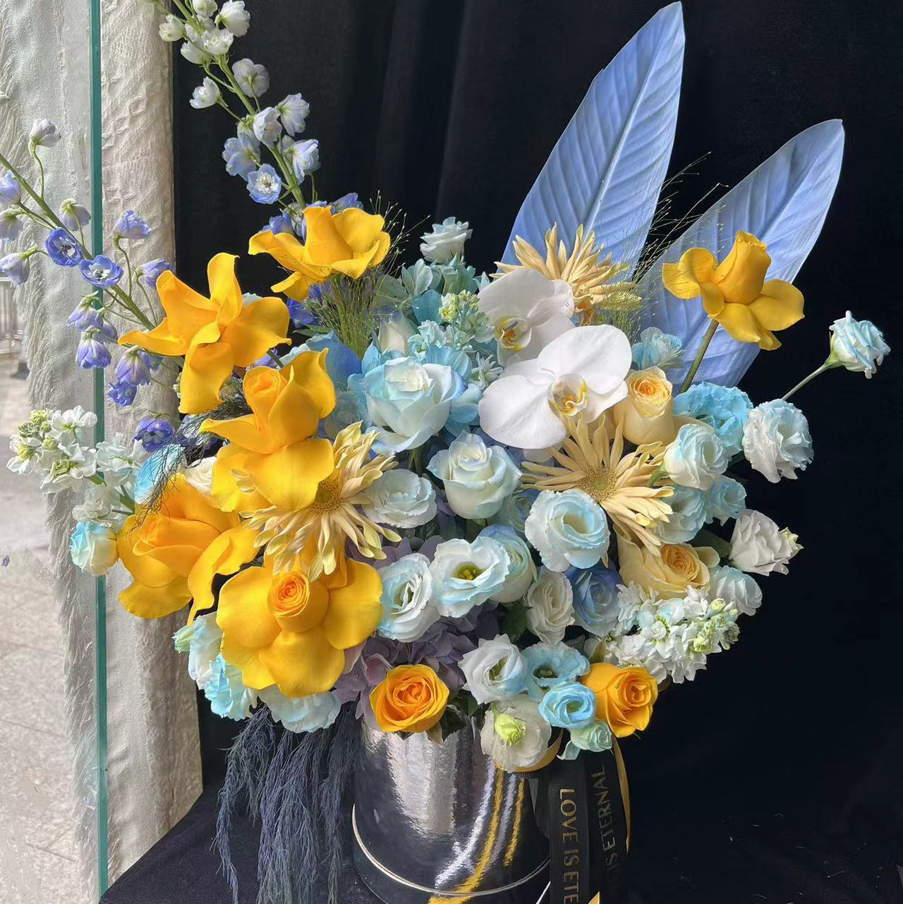 香港花店|Blue Rose Flower Box金藍色系花桶 藍玫瑰花盒