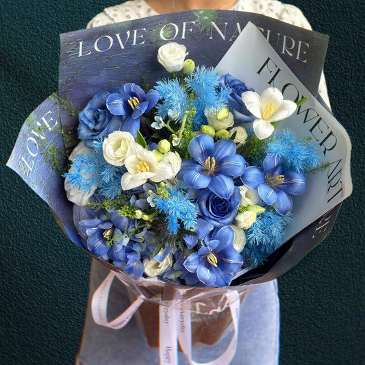 Blue Tulips and Hydrangeas Real Flower J268