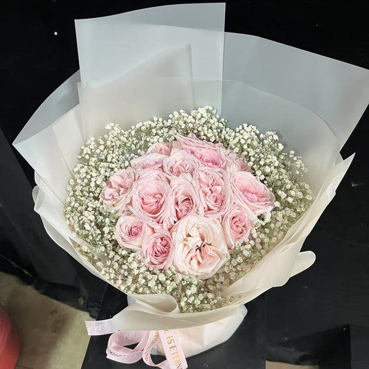 Hong Kong florists|Pink Bouquet 粉玫瑰滿天星鮮花 即日送貨
