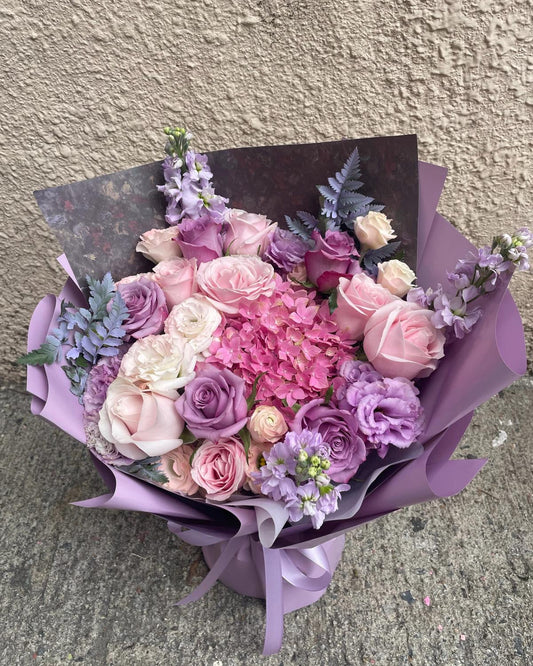 紫玫瑰繡球混搭花束 香港鮮花即日商品