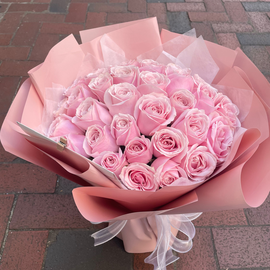 香港花店|Valentine's Day bouquets Pink Roses 情人節33朵粉玫瑰花束 即日送貨