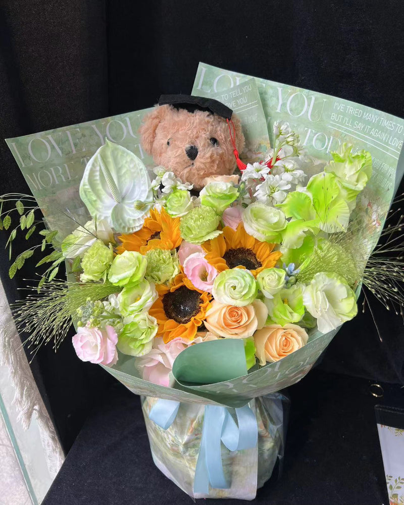 Graduation bouquet 畢業熊花束 太陽花 畢業鮮花