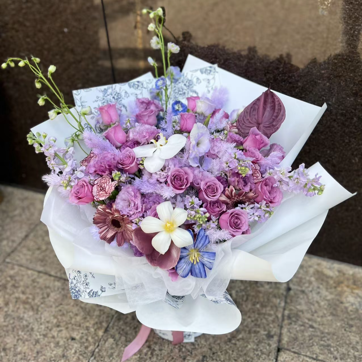 香港花店|Purple Rose Bouquet紫玫瑰郁金香花束 即日送貨 P32