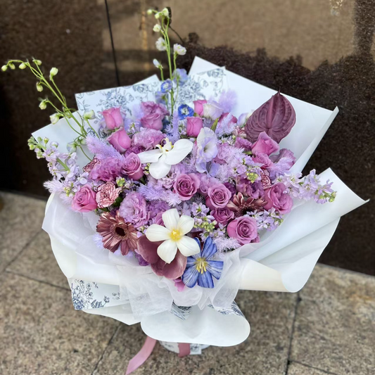 香港花店|Purple Rose Bouquet紫玫瑰郁金香花束 即日送貨 P32