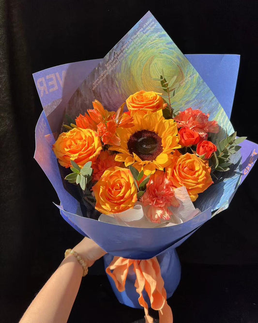 Orange Rose & Sunflower Bouquet Graduation Bouquet 橙色玫瑰太陽花束 畢業花束
