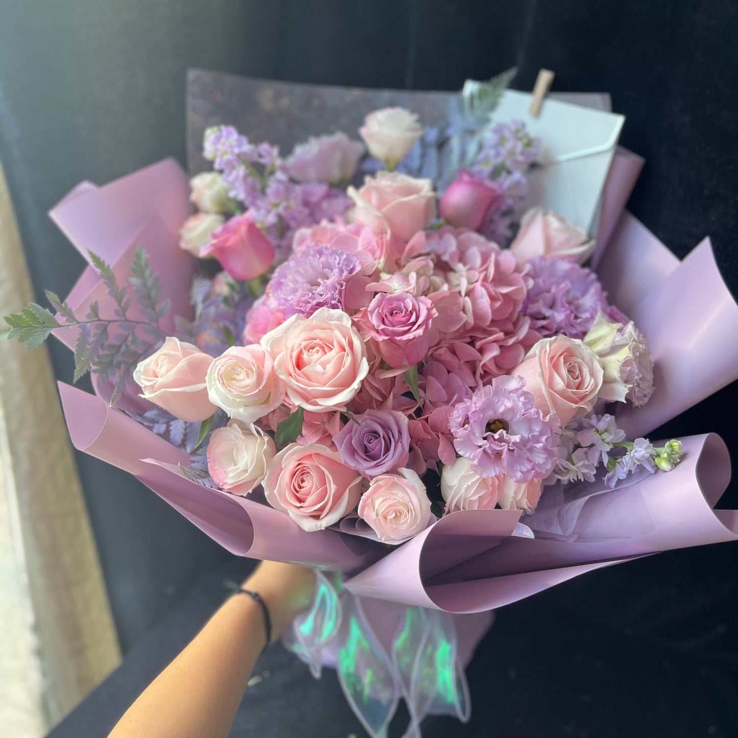 香港花店|Purple Rose Bouquet紫玫瑰粉綉球花束 即日送貨