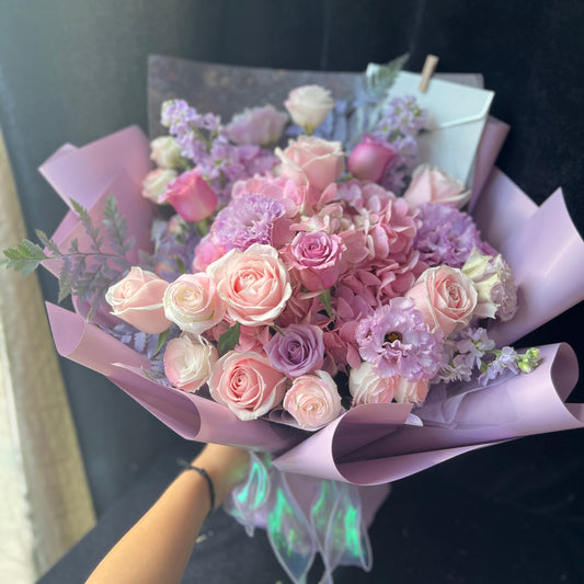 香港花店|Purple Rose Bouquet紫玫瑰粉綉球花束 即日送貨