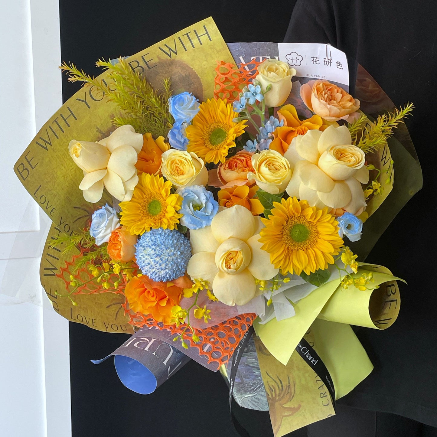 Sunflower and Orange Rose Real Flower S120