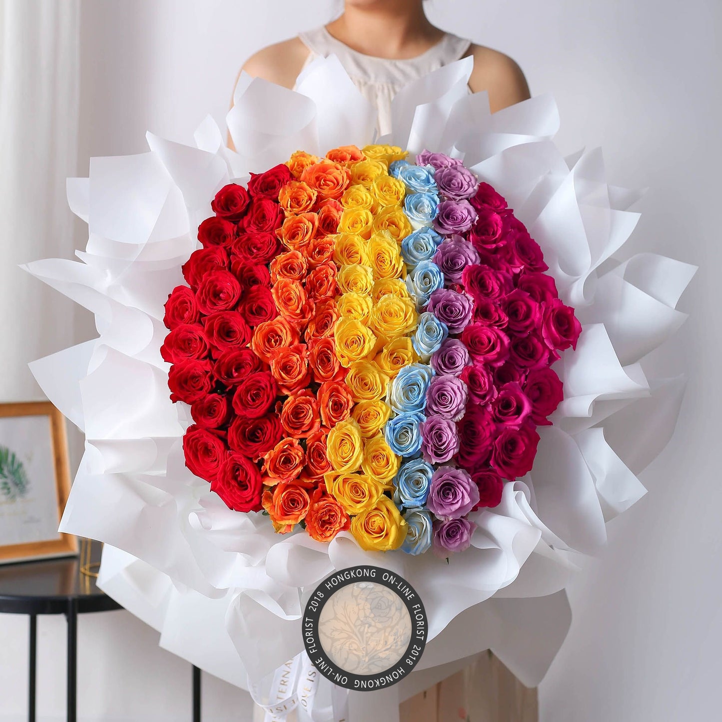 香港花店| 99 Roses Bouquet 99枝彩色玫瑰鮮花 求婚鮮花