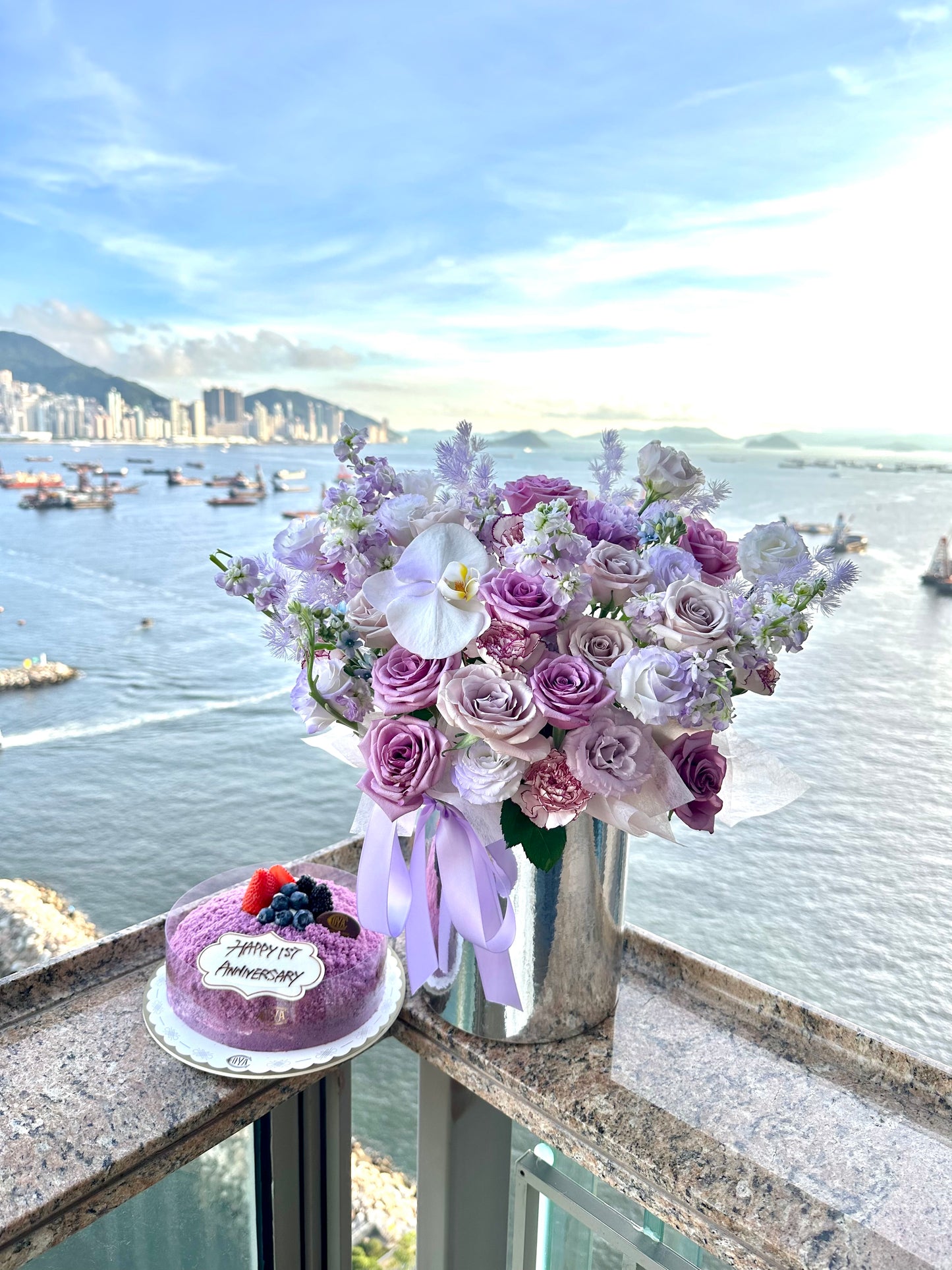 香港花店|Purple Rose Box紫玫瑰花桶 花盒 即日送貨