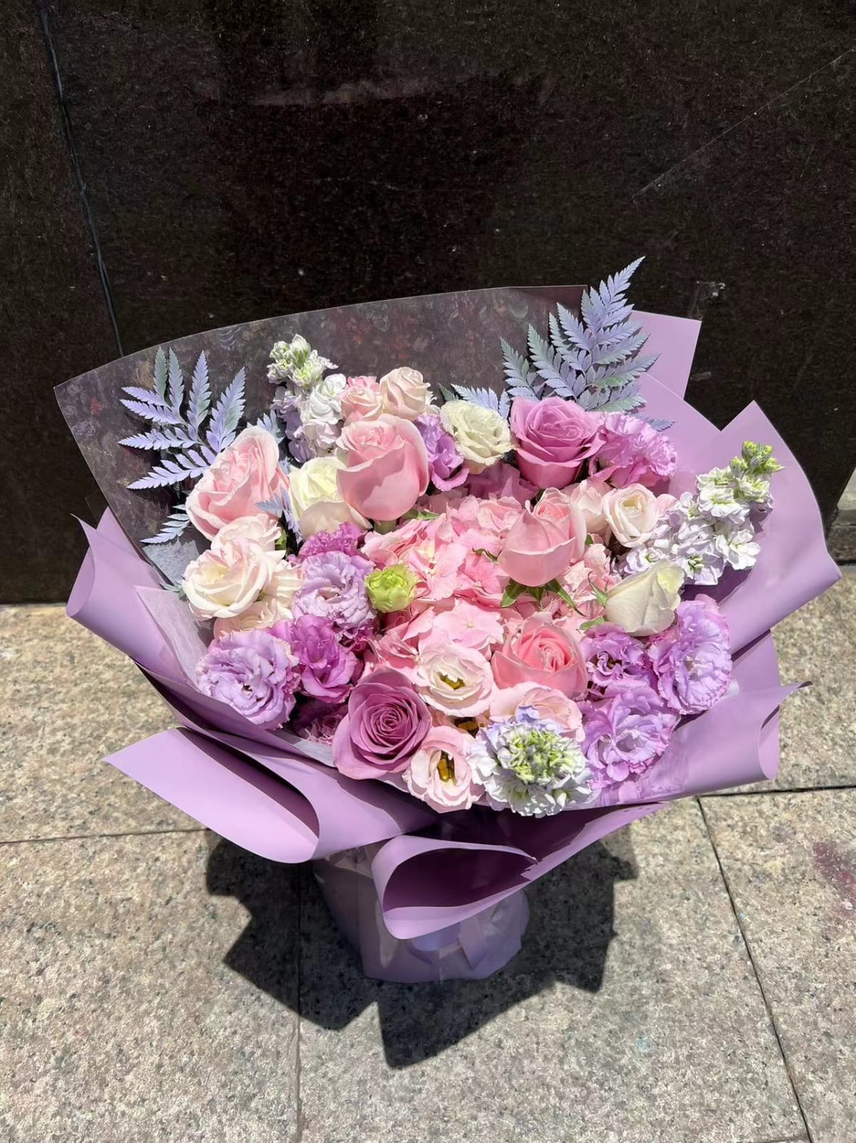 香港花店|Purple Rose Bouquet紫玫瑰粉綉球花束 即日送貨