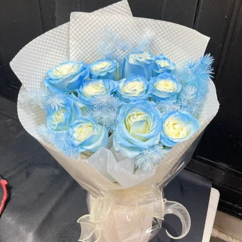 Blue rose bouquet 藍玫瑰11枝 S 香港鮮花即日送貨b53