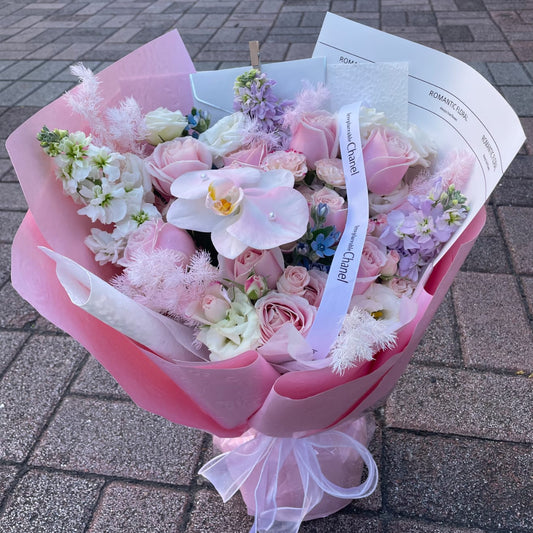 Hong Kong florists|Pink Bouquet 粉玫瑰蝴蝶蘭鮮花 X/L/XL即日送貨