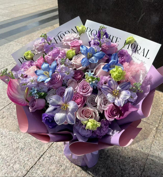 香港花店|Purple Rose Bouquet紫玫瑰郁金香花束 即日送貨