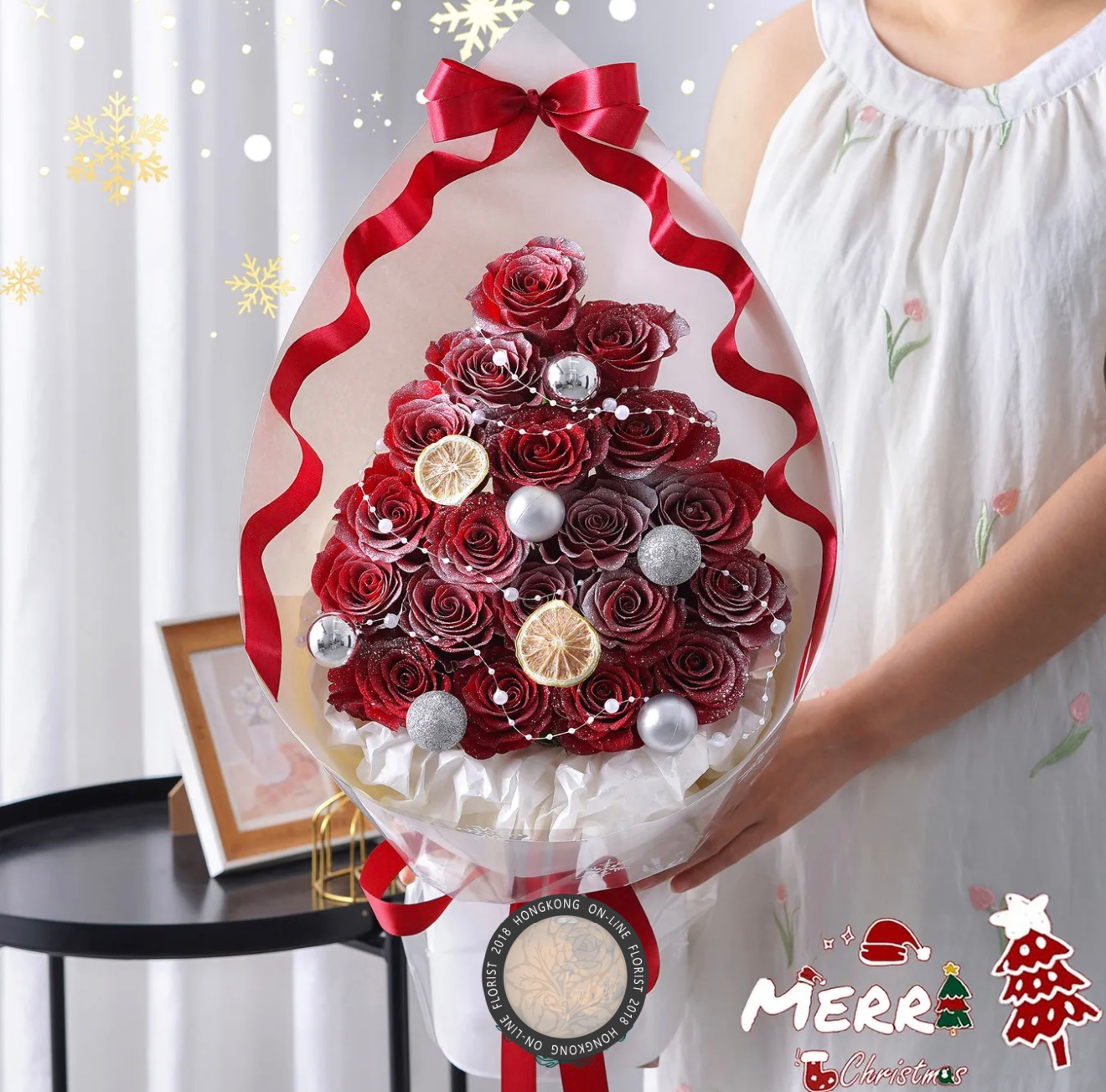 香港花店|Christmas and New Year flowers聖誕新年鮮花 紅玫瑰19枝S6 即日送貨