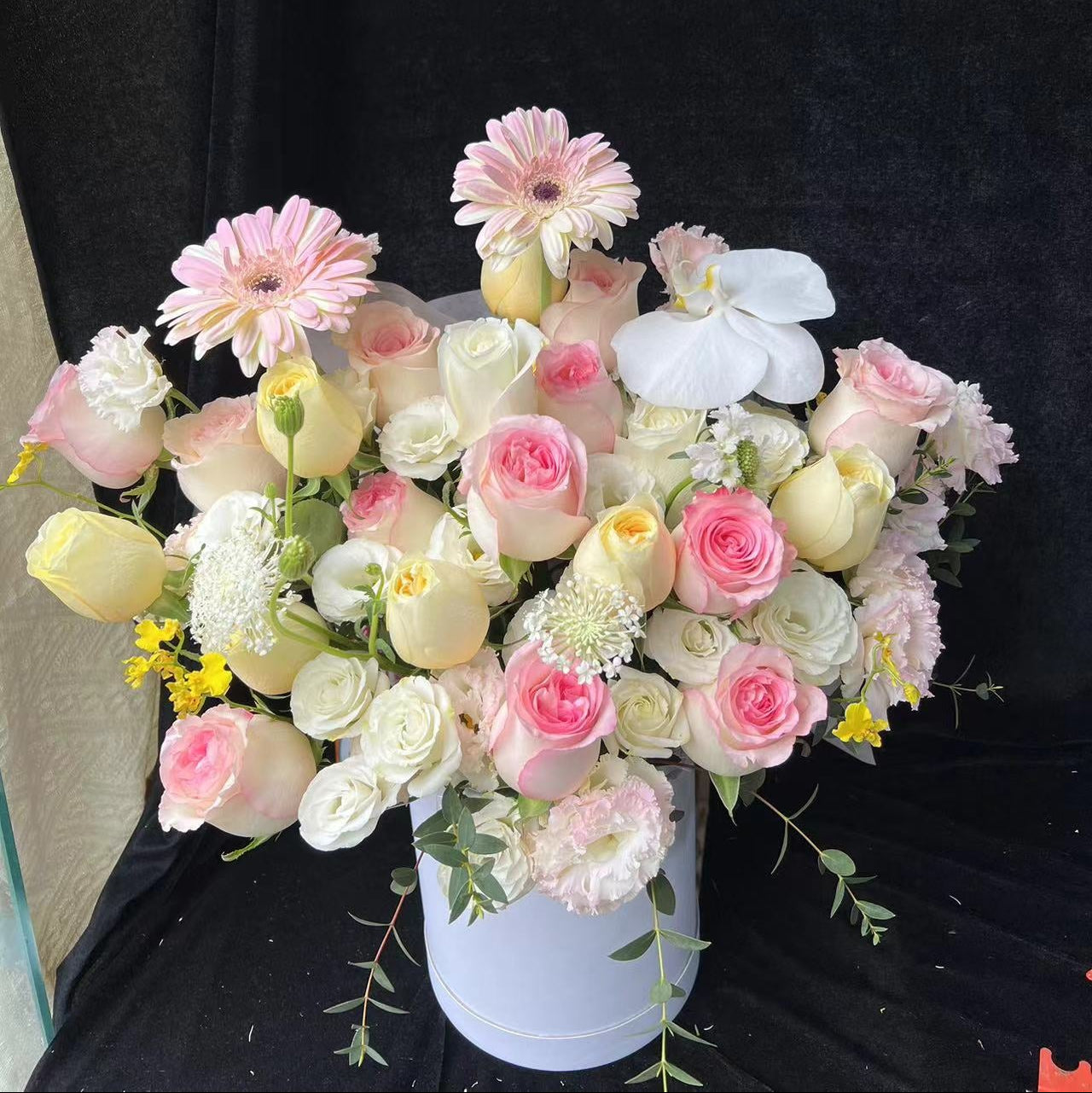 香港花店|Pink Rose Flower Box粉色系花桶 粉玫瑰花盒