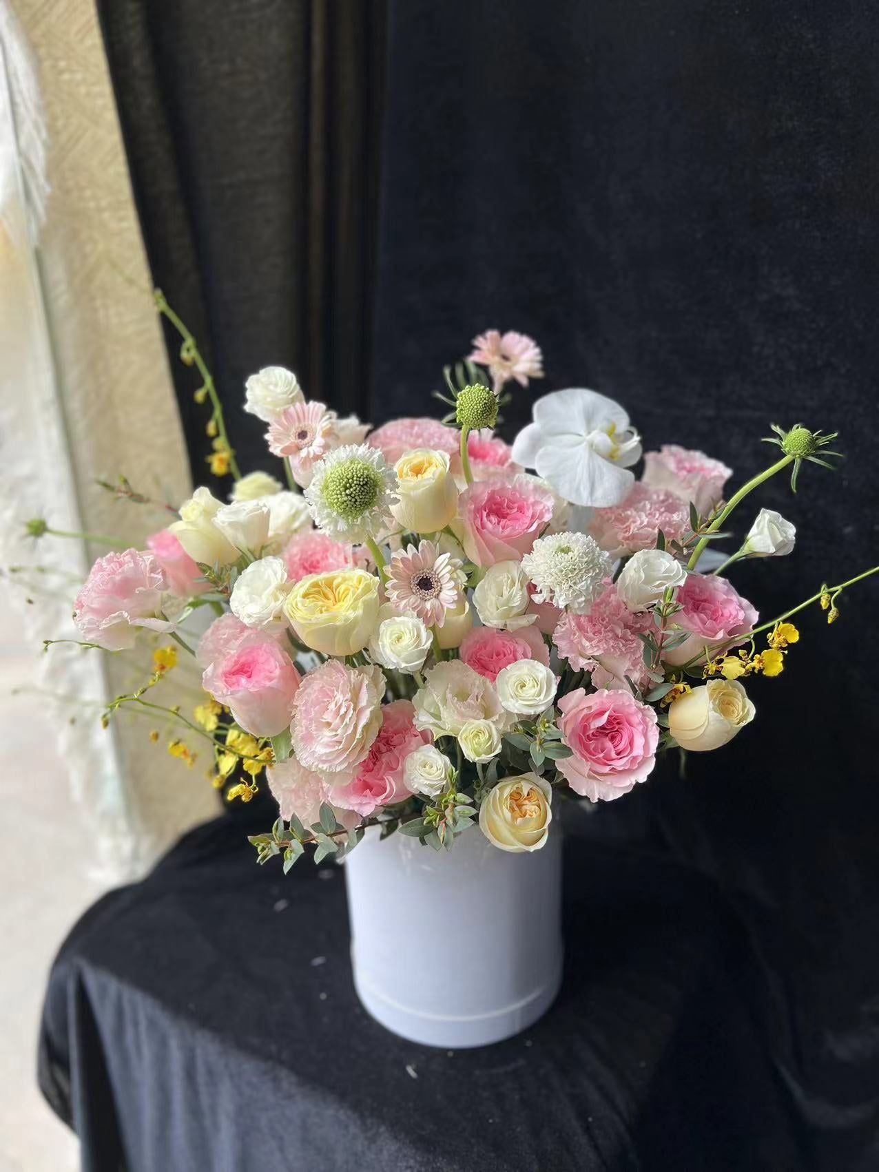 香港花店|Pink Rose Flower Box粉色系花桶 粉玫瑰花盒