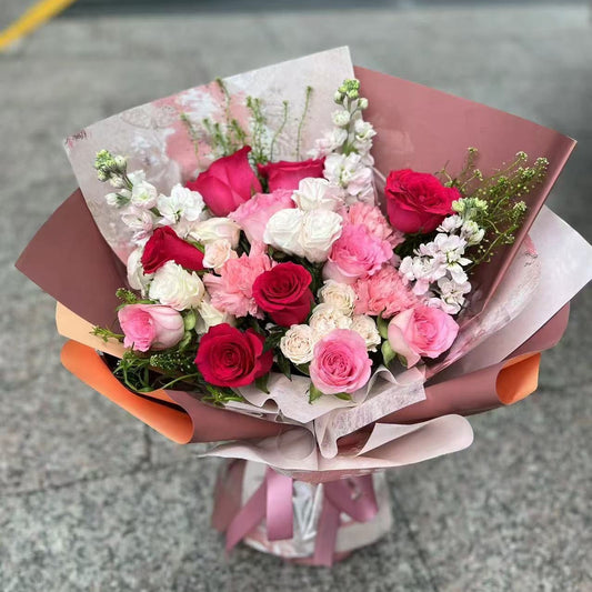香港花店|Red Bouquet Freud Rose 粉紅玫瑰花束 即日鮮花