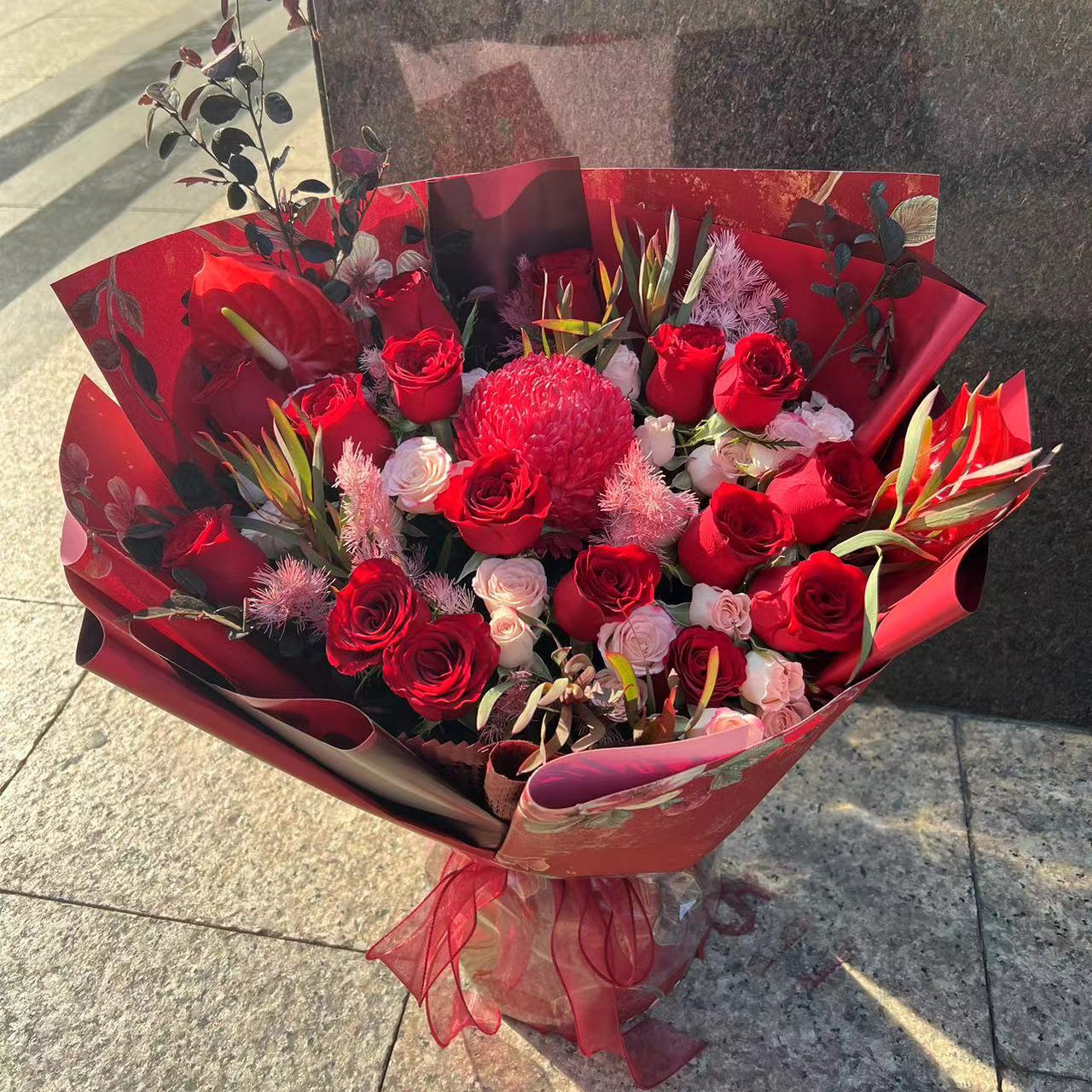 香港花店|Red Bouquet 紅色花束 紅玫瑰 即日鮮花