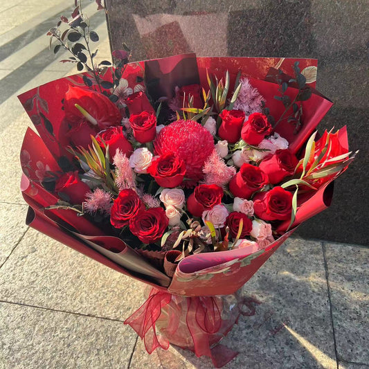 香港花店|Red Bouquet 紅色花束 紅玫瑰 即日鮮花
