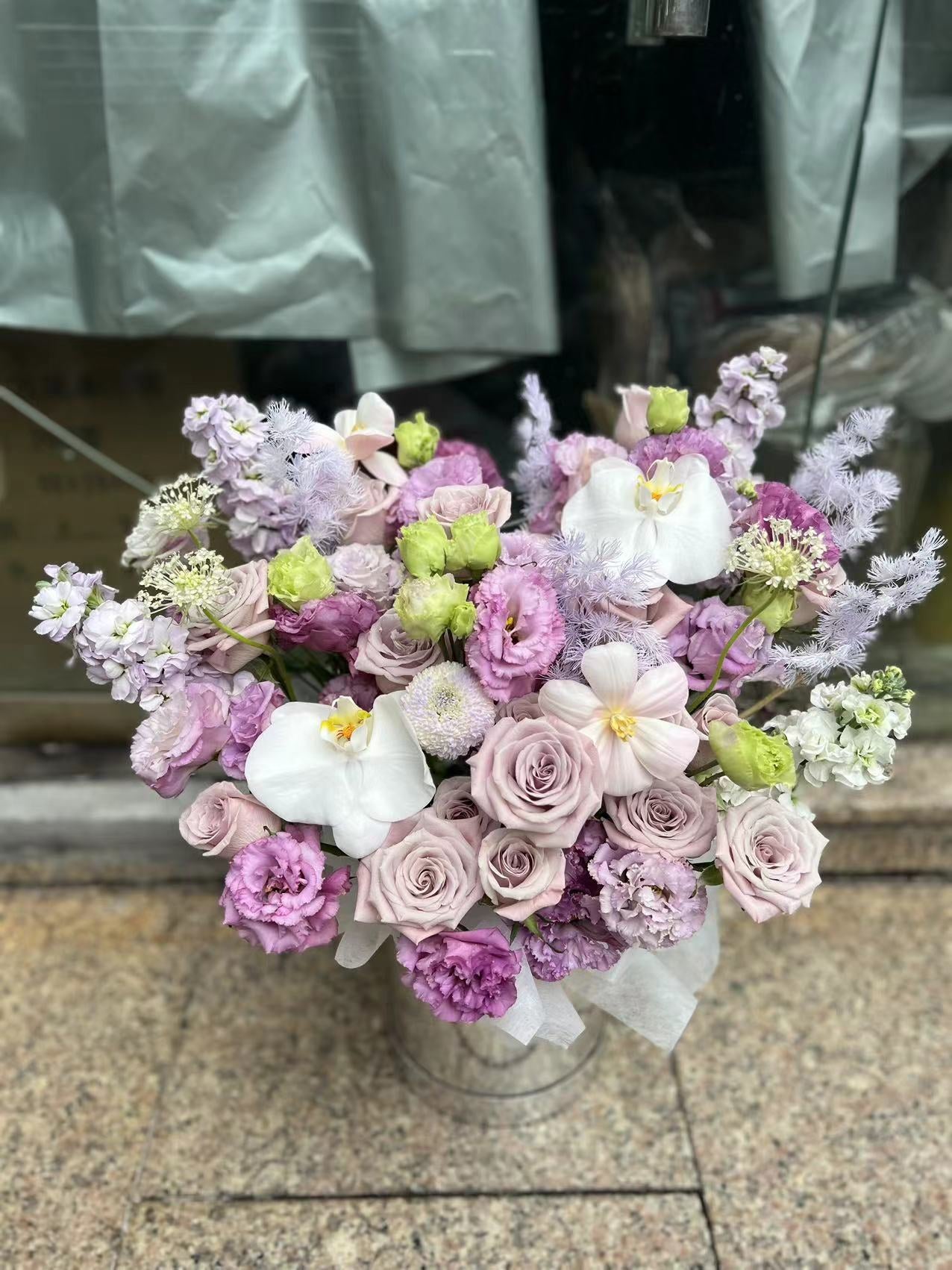 香港花店|Purple Rose Flower Box紫玫瑰花桶 紫色系花盒