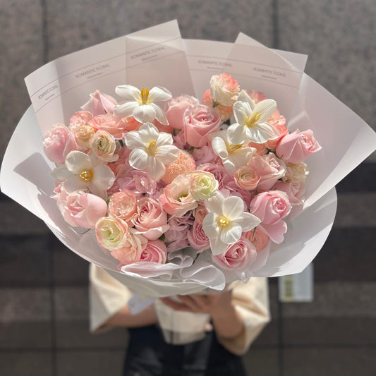 Hong Kong florists|Pink Bouquet 粉玫瑰粉粉繡球鮮花 即日送貨