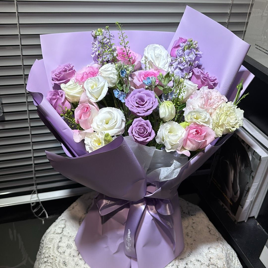 香港花店|Purple Rose Bouquet紫玫瑰紫羅蘭花束 即日送貨