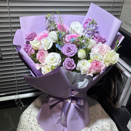香港花店|Purple Rose Bouquet紫玫瑰紫羅蘭花束 即日送貨