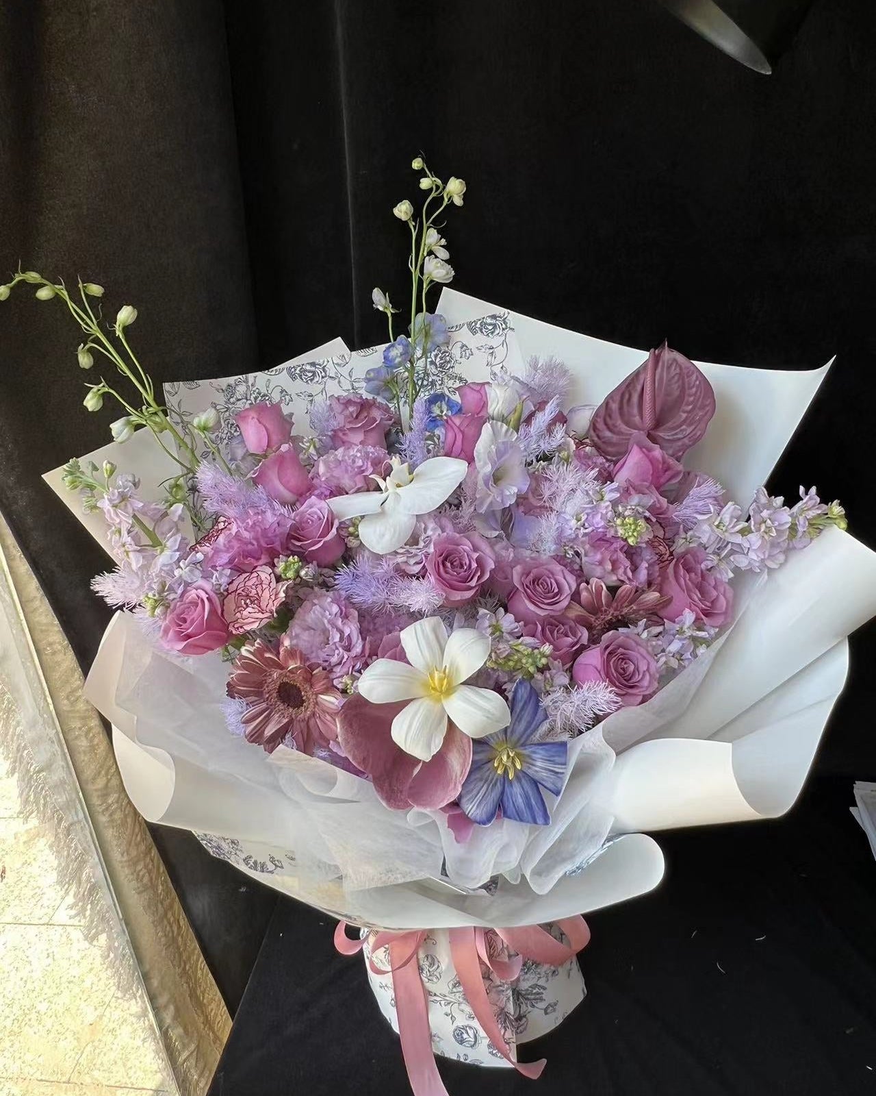 香港花店|Purple Rose Bouquet紫玫瑰郁金香花束 即日送貨 P32