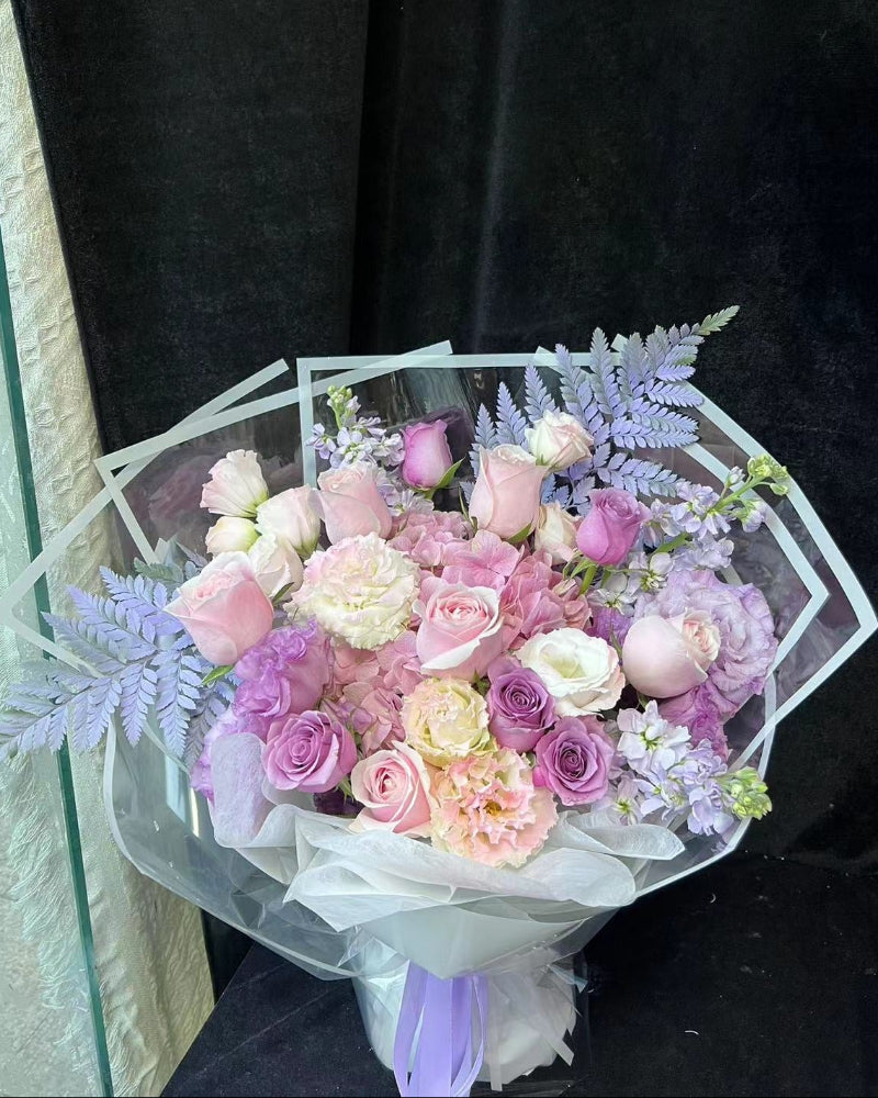 Purple bouquet 紫玫瑰繡球花束