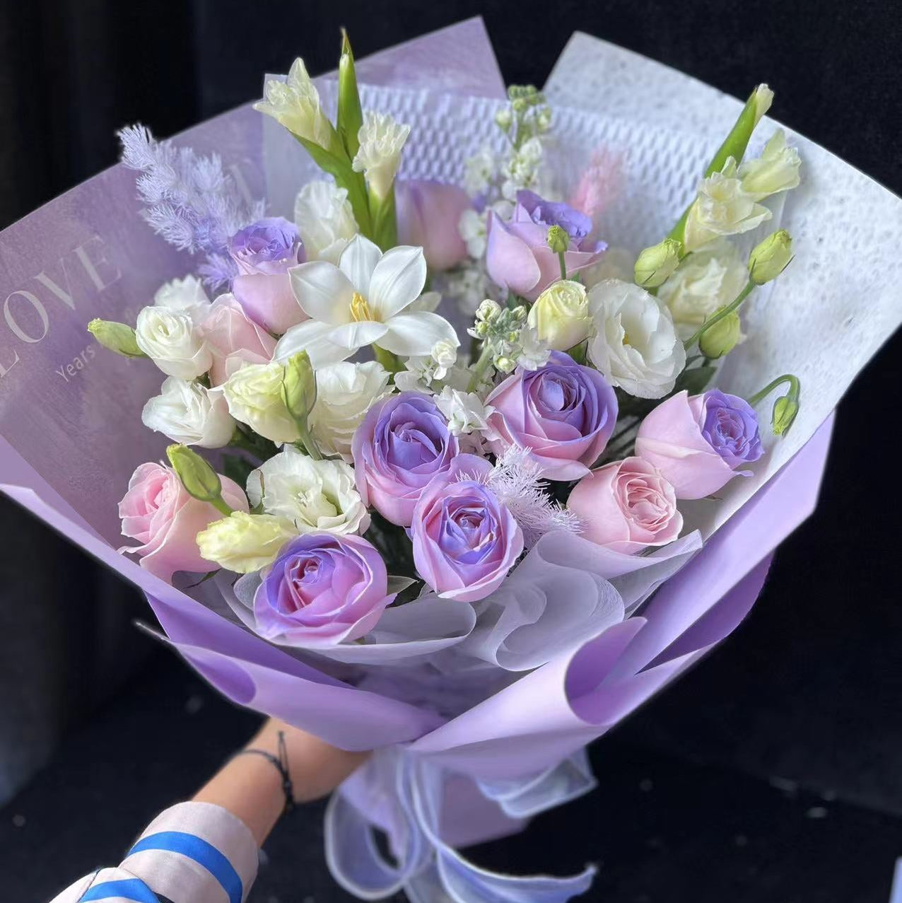 香港花店|Purple Rose Bouquet染色紫玫瑰粉玫瑰鮮花 即日送貨