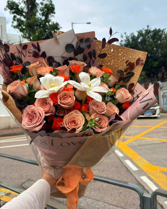Brown bouquet咖啡色花束送長輩鮮花 卡布奇諾玫瑰