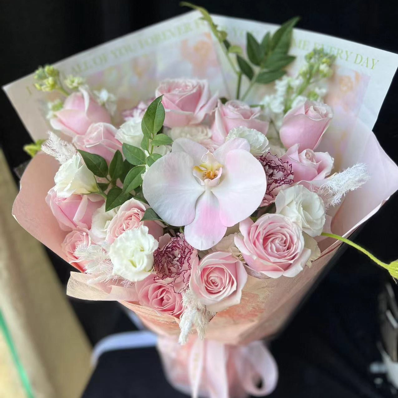 香港花店|Pink Bouquet粉玫瑰鮮花 康乃馨 即日送貨