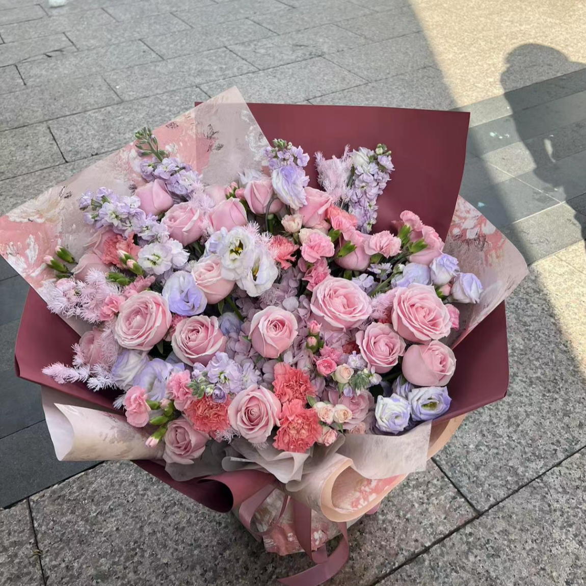 香港花店|Pink Bouquet 粉玫瑰康乃馨鮮花 即日送貨