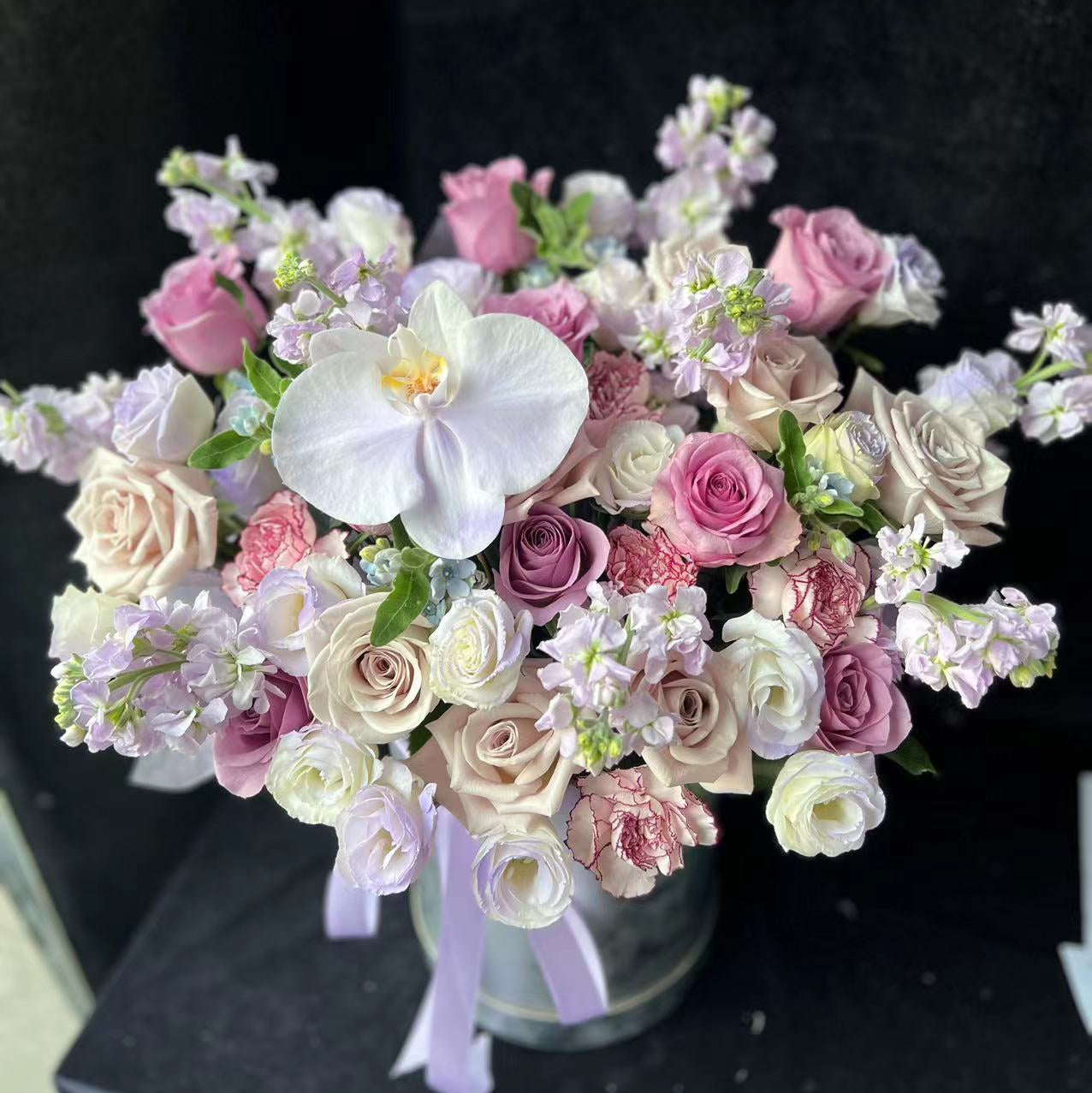 香港花店|Purple Rose Box紫玫瑰花桶 花盒 即日送貨