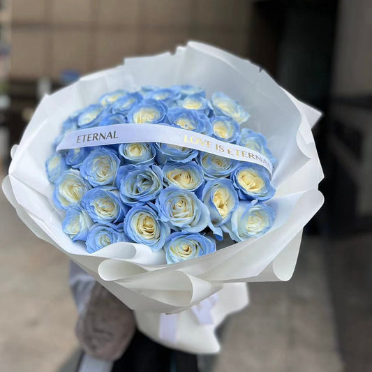 香港花店|Valentine's Day bouquets情人節藍白玫瑰花束 33枝藍玫瑰鮮花 即日送貨