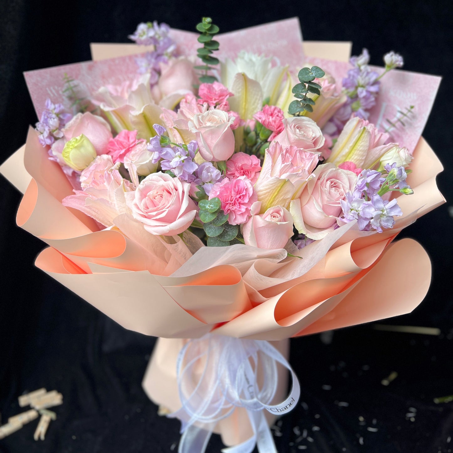 Hong Kong florists|Pink Bouquet粉玫瑰粉百合鮮花 即日送貨