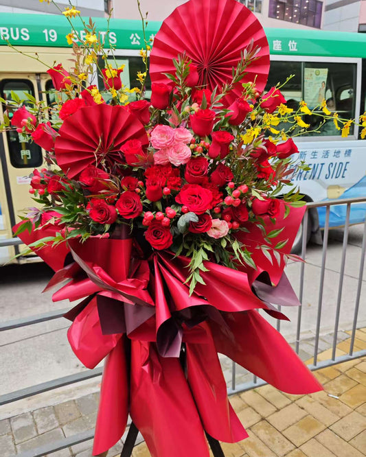 香港花店|開張花籃 喬遷花籃  開業花籃 紅色花籃L2 Opening Basket